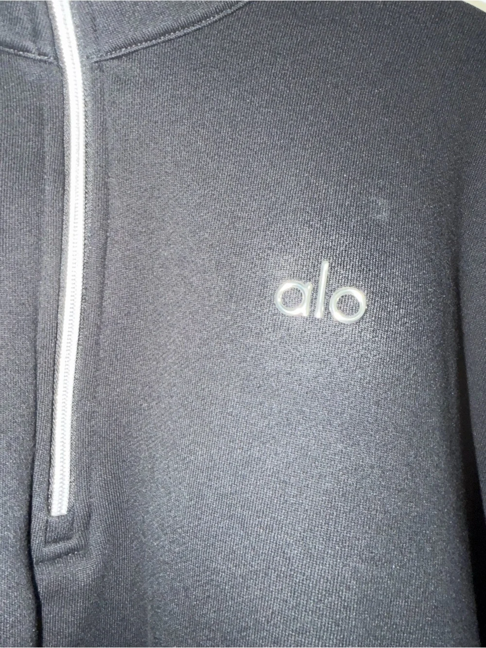 ALO Yoga Black Half-Zip Jacket with White Logo
